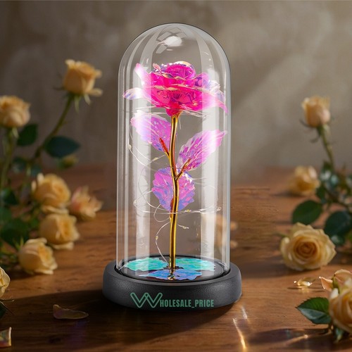 Enchanted Rose Flower Forever In Glass Dome LED Light Valentine's Day Gift Decor - Picture 141 of 278