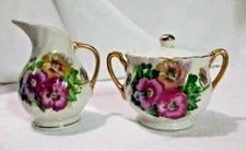Pansy Floral Covered Sugar and Creamer Pitcher Set Made in Japan Fine China