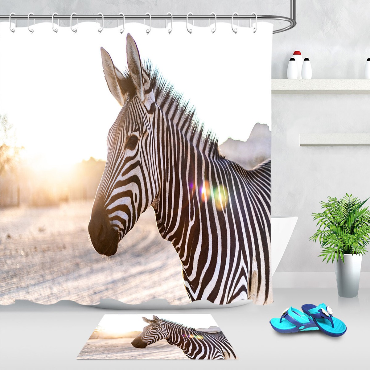 Curtain Zebra Bathroom Themes