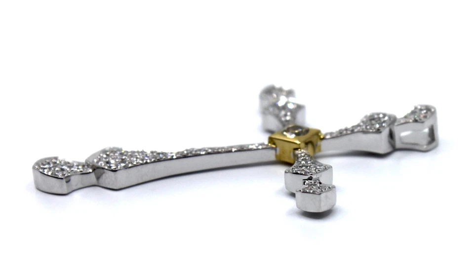 Diamond Cross Pendant 18k Solid White & Yellow Gold 0.60 Tcw 1.75"inch - Image 3 of 4