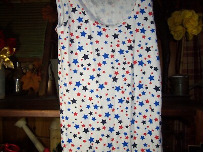 TIME AND TRU WOMENS STAR DESIGN TANK TOP T SHIRT SIZE XS 0-2 WHITE SUMMER PATRIO