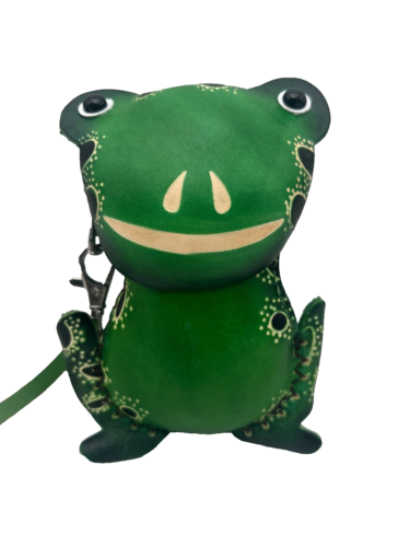 Frog Genuine Leather Handmade Crafted Animal Coin Purse Wristlet Wallet - 第 1/6 張圖片