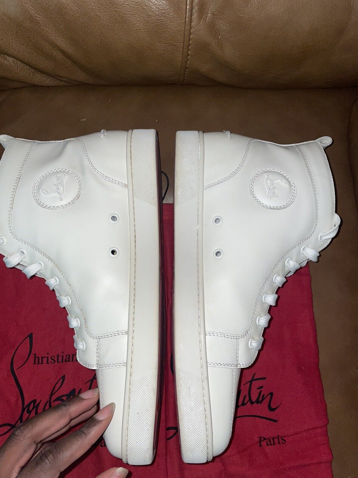 PRE-OWNED LEATHER CHRISTIAN LOUBOUTIN MEN HIGH TOP WHITE SNEAKERS SIZE EU  45.5