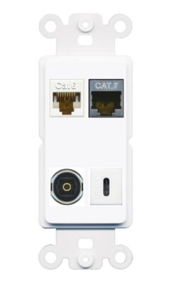 [4 Ports] CAT6 CAT7 TOSLINK USBC Port Wall Plate Rocker White