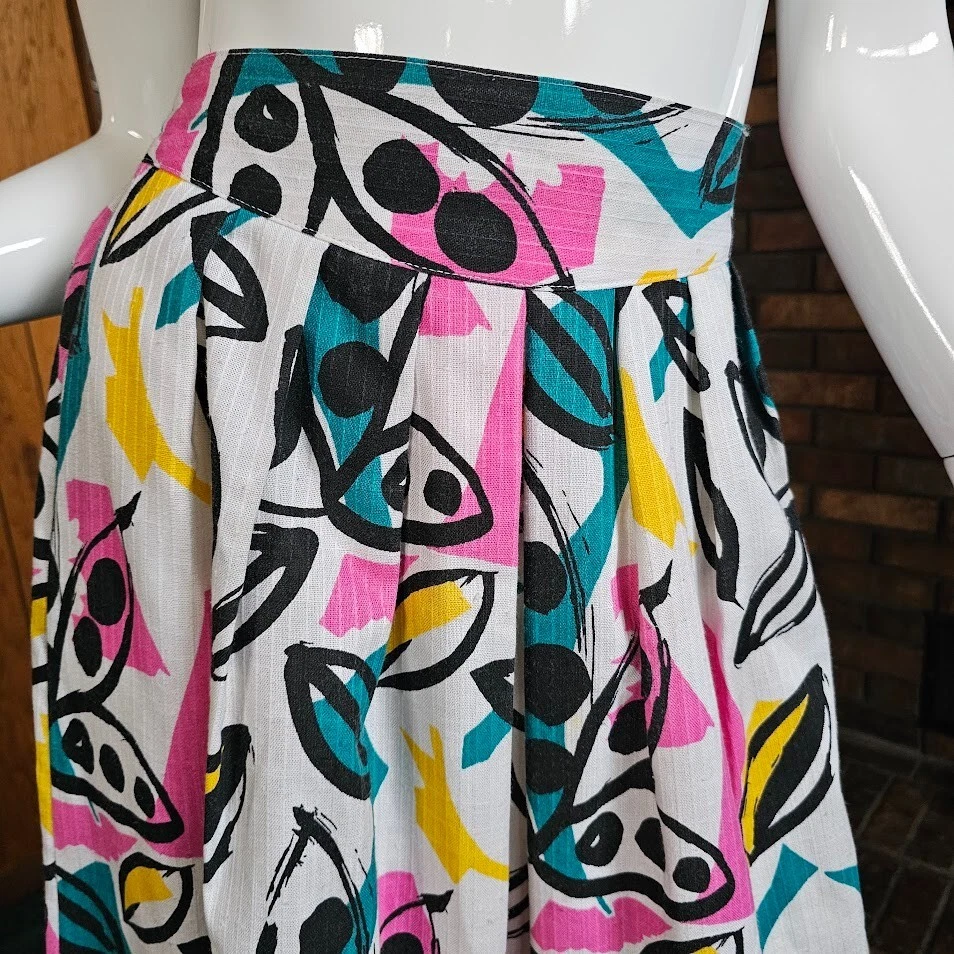 Vtg 80s Preppy Graphic Splatter Paint Pop Art New Wave Neon Midi Party Skirt S/M - Image 4 of 4