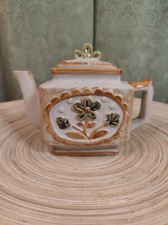 Vintage Tea Pot Japan Square Hand Painted Porcelain/Stoneware 5 1/4" Tall MCM