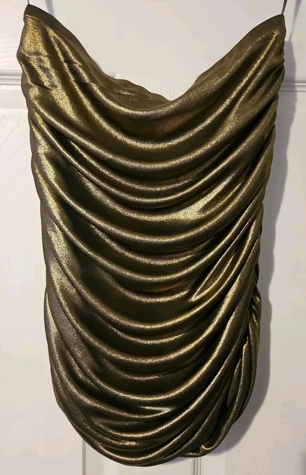 Halston Heritage размер M металлический золотой без бретелек верхний роскошь вечеринки с Ярлыками $245 - Изображение 3 из 4