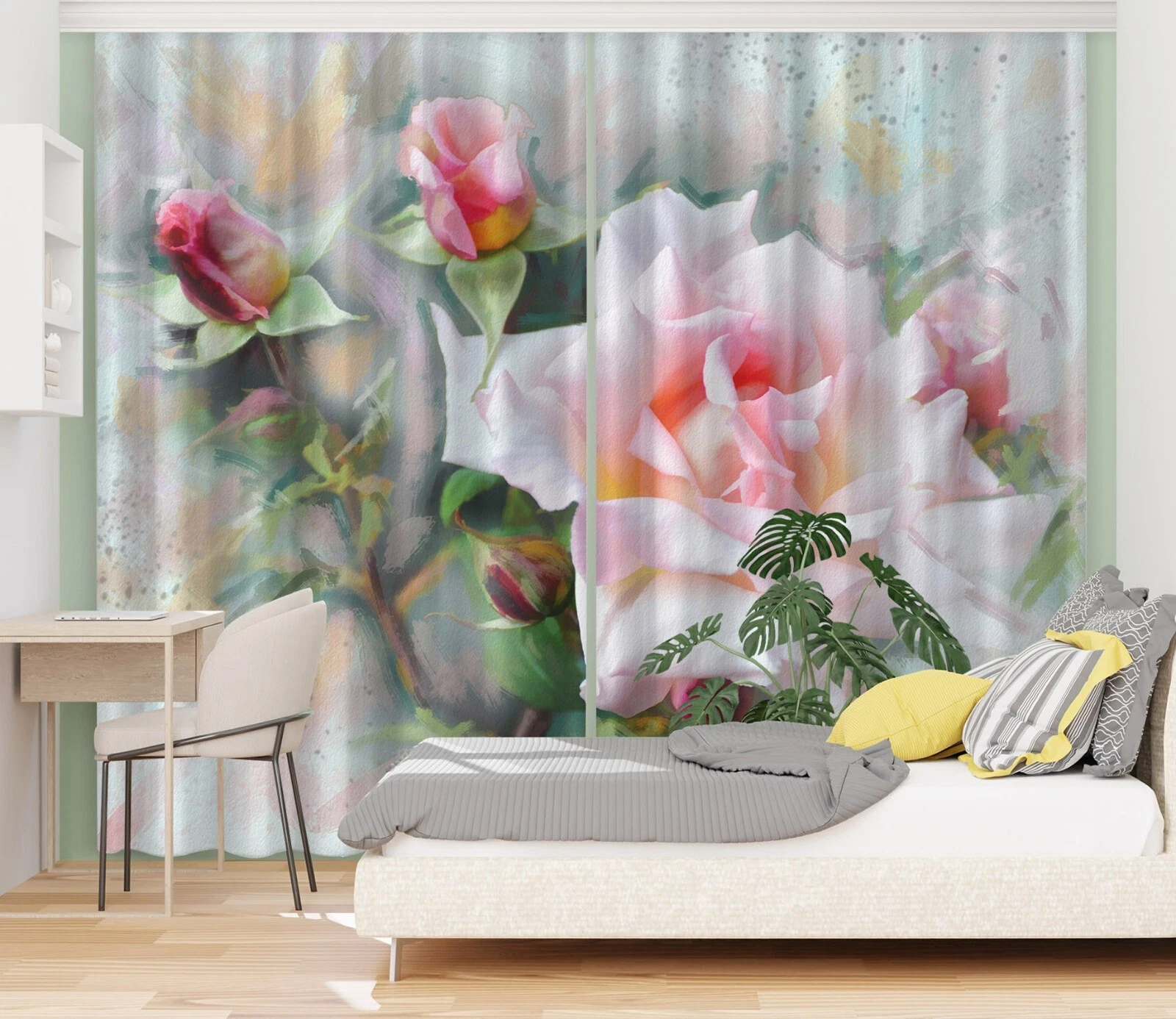 3D Pink Roses ZHUB224 Photo Curtain Window Blockout Fabric Vera 2023