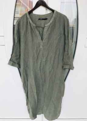 Penn & Ink N.Y. Limited 100% Linen Green Dress Size 44