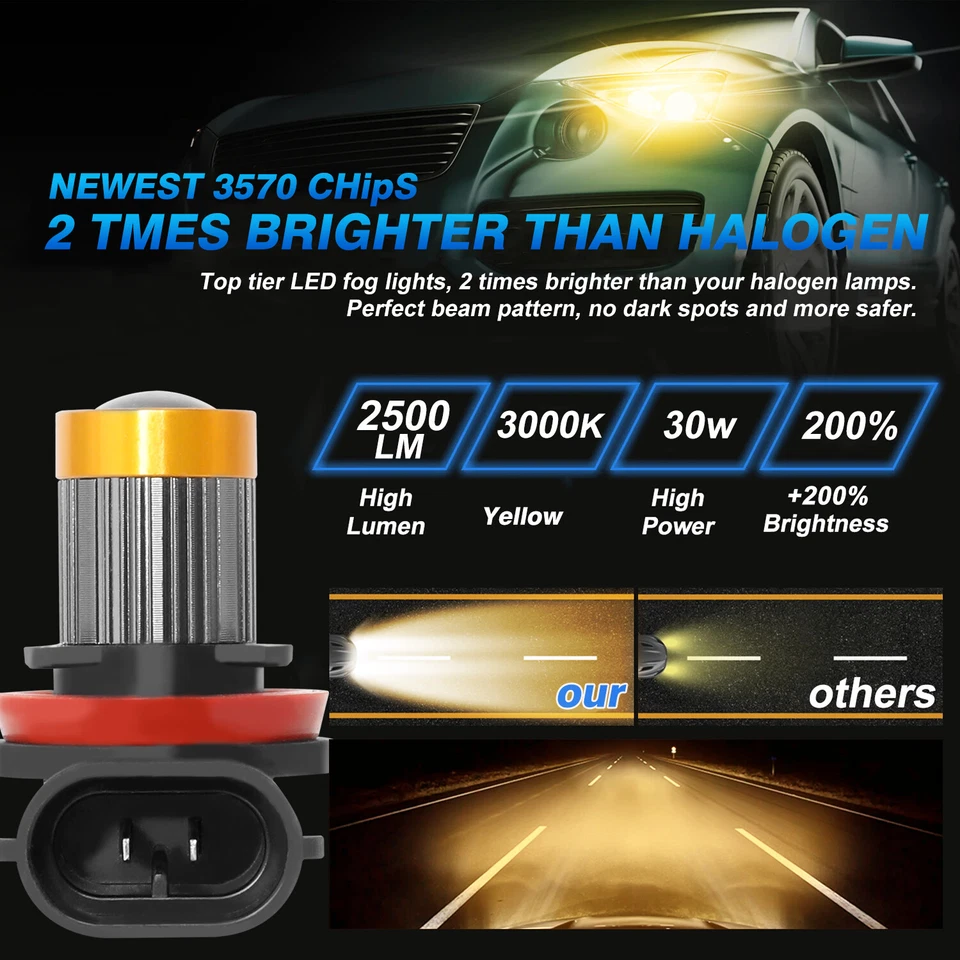 Kit de bombillas antiniebla LED amarillas para Honda Pilot 2006-2018 H11 3000K Foto 2 de 4