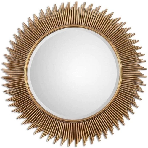 Uttermost Marlo Round Contemporary Iron and MDF Wood Mirror in Gold - Picture 2 of 4