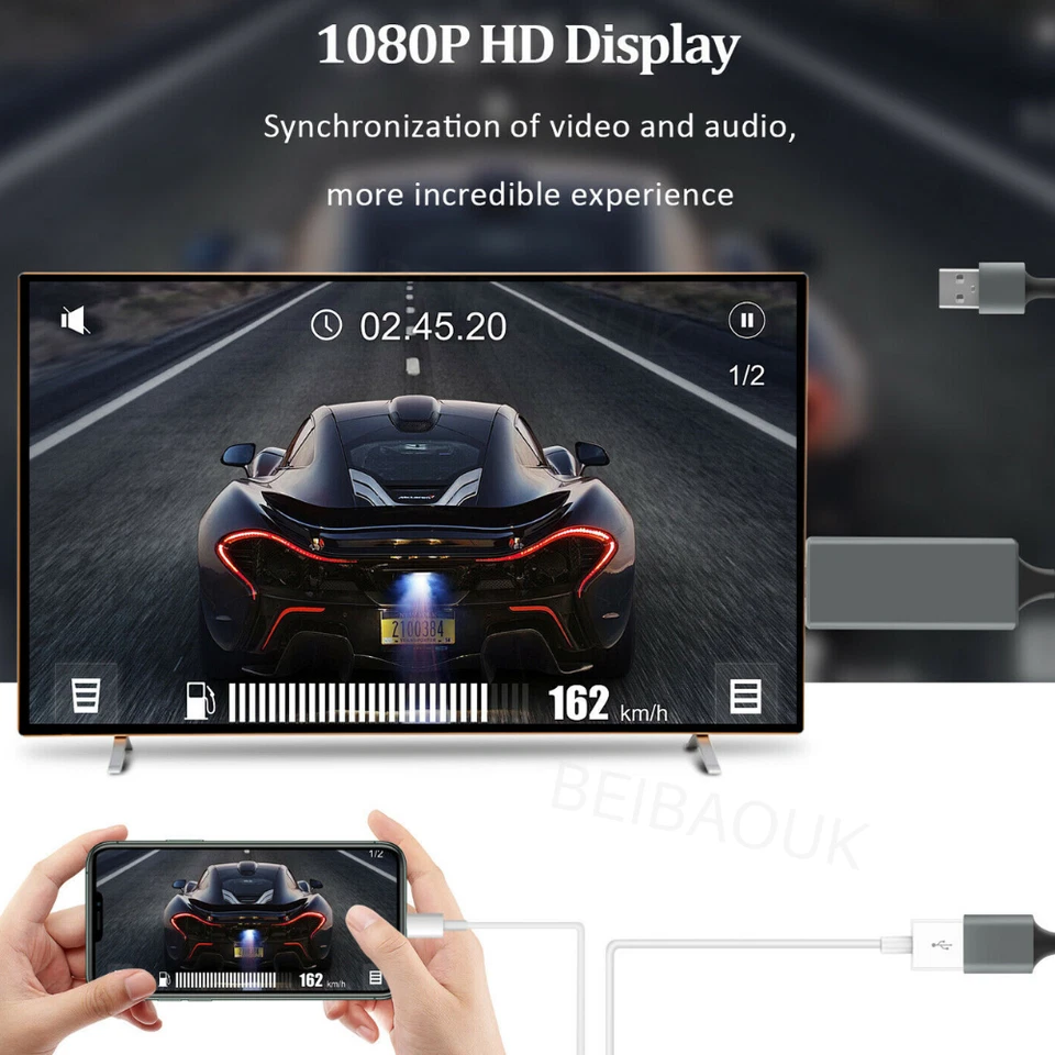 3FT 1080P USB HDMI Cable Phone To Digital TV HDTV AV Adapter For iPhone Android - Image 2 of 4