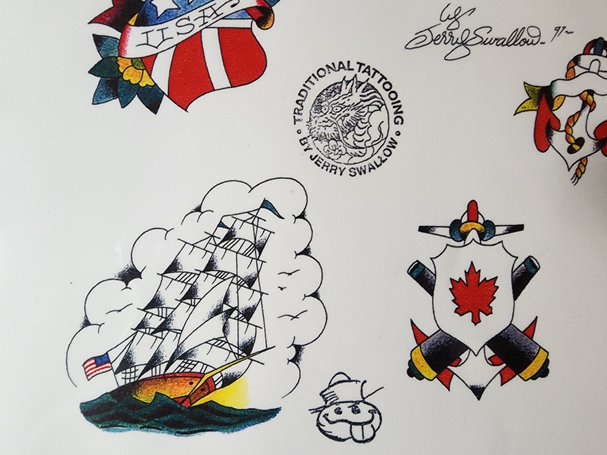 Traditional American Tattoo　ジェリースワロウ Sailor Jerry Style Swallow American Traditional Tattoo Flash