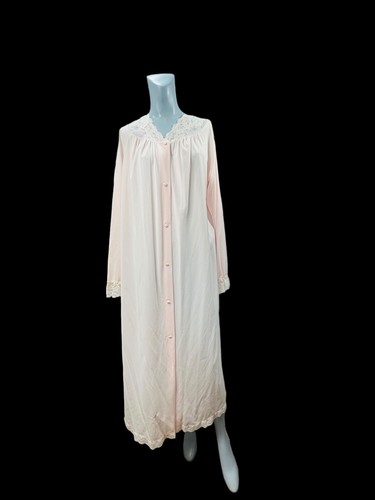 Vintage Shadowline M/L rosa Morgenmantel Blumenstickerei Spitze Akzente