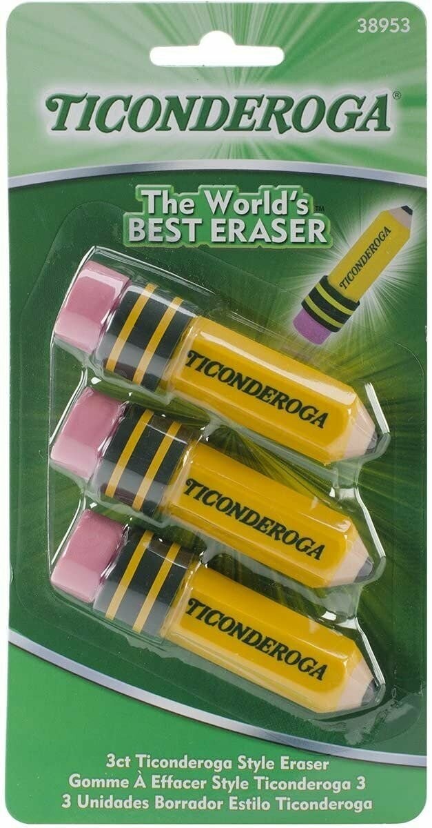 Ticonderoga Pencil-Shaped Erasers, Latex-Free, 3-Pack (38953)(2Pack)
