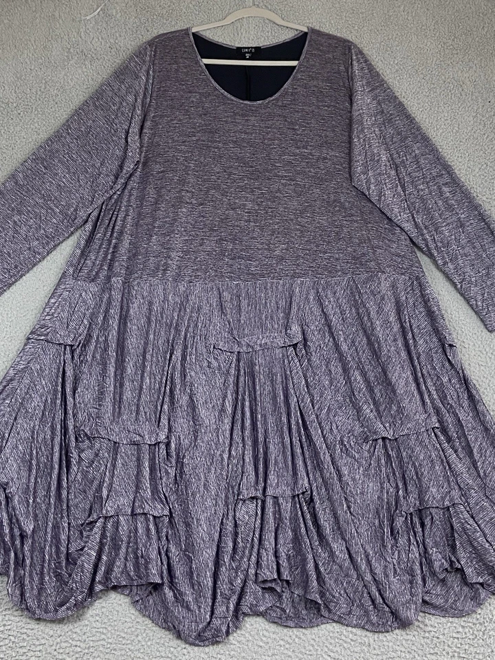 Comfy USA Soft Crinkle Midi Dress Size 3X Lilac Lagenlook Artsy Lined Tiered EXC - Image 3 of 4