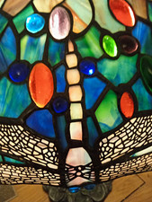 Tiffany Style Dragonfly Stained Glass Table Lamp Multicolour Shade 55cm