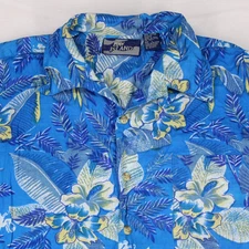 BAY ISLAND Vtg 90s Floral Hawaiian Aloha Beach Btn SHIRT Blue Yellow Men's M L