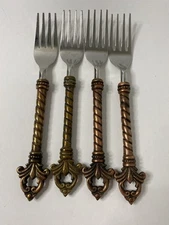 4 Gracious Goods Collection Acanthus Fleur de lis Stainless Salad Forks 7-3/4