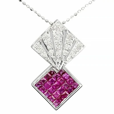 18K WG Rubin Diamant Collier 45,5cm R1,15ct D0,13ct Weißgold 750 5,4g - Bild 1 von 4