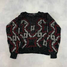Vintage Abstract Knitted Jumper Patterned Grandad Knit Sweater Men's Xl
