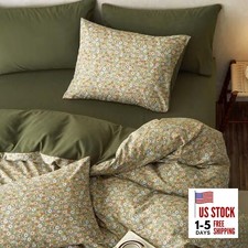 - Floral Duvet Cover Set, Cute Vintage Flower Cottagecore Queen Olive Green