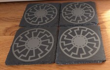 schwarze Sonne, 4x Schieferuntersetzer, Lasergravur, Wewelsburg