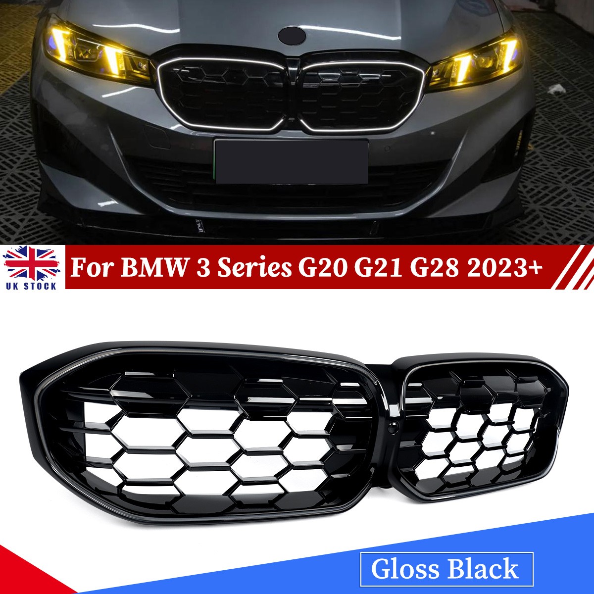FOR 2023-2024 BMW 3 SERIES G20 G21 LCI DIAMOND STYLE FORNT BUMPER GRILLE GRILL