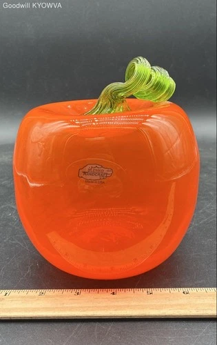 Blenko Art Glass Pumpkin Orange Hand Blown w/ Sticker Dated 2016