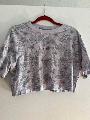 Women's Roxy AOP Floral purple casual women t-shirt Cropped top Size Small