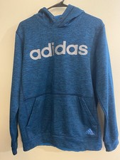 Blue marled Adidas pullover Logo On Chest Kangaroo Pocket Size M Climawarm