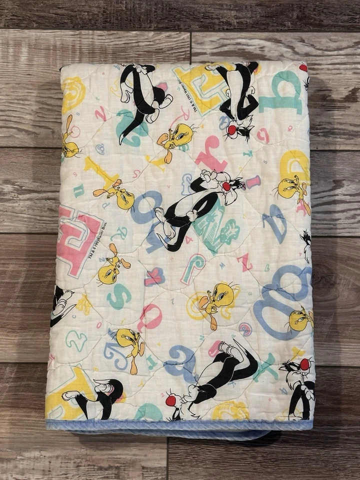 Edredón vintage Baby Gerber Looney Tunes manta para cuna alfabeto piolín año nuevo Foto 2 de 2