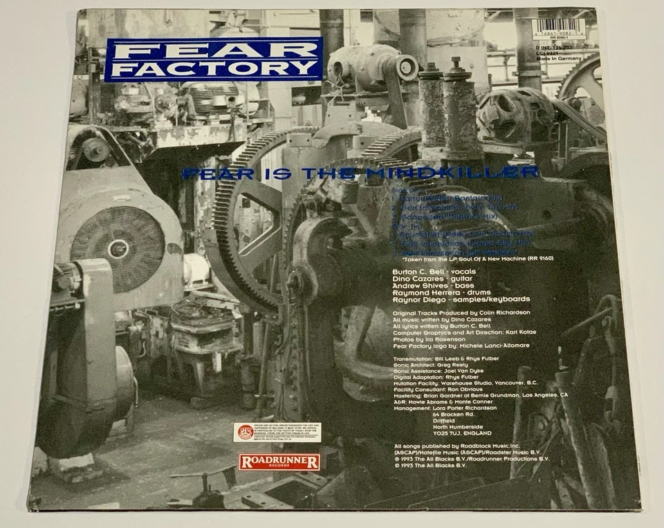 Rare Fear Factory Fear Is The Mindkiller 12” German Import Vinyl 1993 Roadrunner Foto 2 de 4
