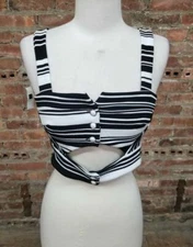 NWT Ladies SAN JULIAN Black & White Button Up Crop Tank Top Size L NEW