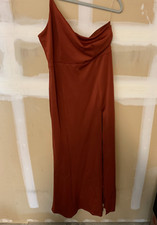 Showpo. No Ones Fault Maxi Dress Size 12 Rust One Shoulder Thigh Split NWT $79