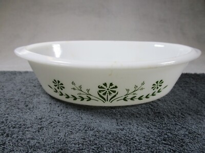 Schöne Vintage Glas Backen Grün Gänseblümchen Floral 2 Pint Oval Ofen Servierschale J235
