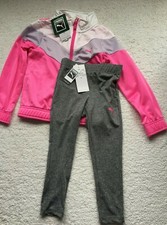 Puma Girls Size 4 Track Suit Jacket Leggings Pink Grey NEW