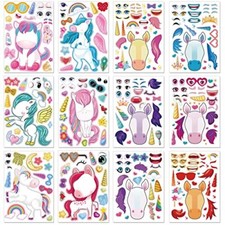 24 Sheets Stickers Make a Face Stickers for Kids DIY Sticker Sheet for Unicorn