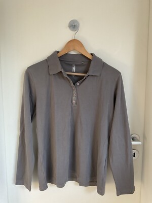 HUCKE Damen Langarm Polo Shirt Gr. 40 Taupe Baumwolle Glitzersteine