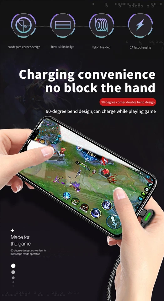 MCDODO 90 Degree Right Angle Braided USB Charger Charging Sync Type C Cable Cord - Image 3 of 4