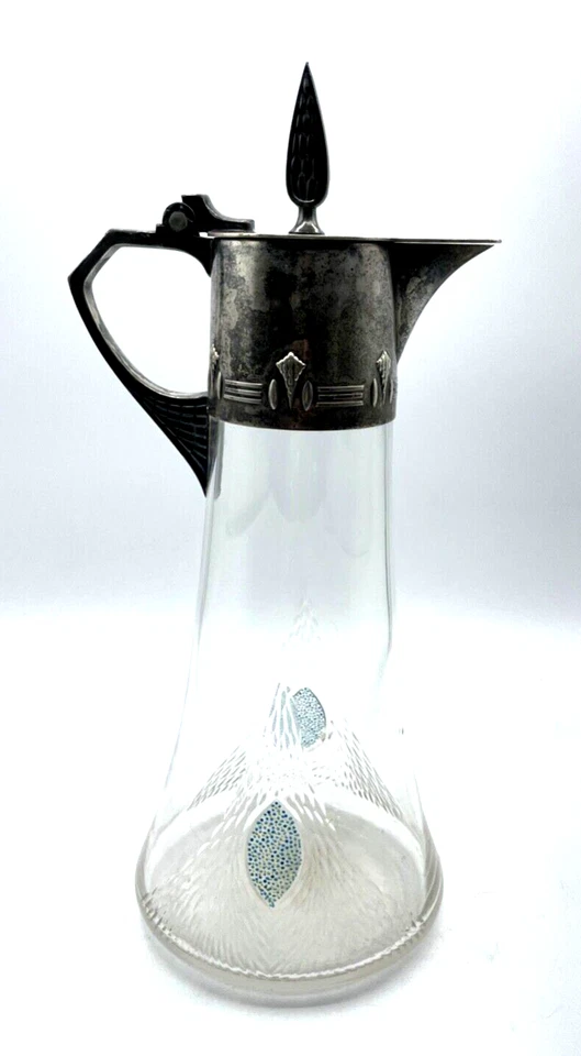 Reiner Jugendstil WMF Glaskrug Karaffe mit Deckel Britannia versilbert H 33 cm - Bild 4 von 4