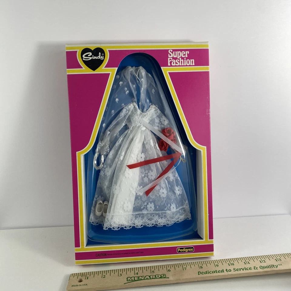 Vestido de noiva Pedigree Sindy Super Fashions 44472 branco buquê novo em folha raro - Imagem 4 de 4