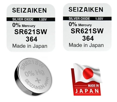 Pile SR621SW 364 - Lot de 2 Piles pour Montre - Seiko Seizaiken - Made In Japan
