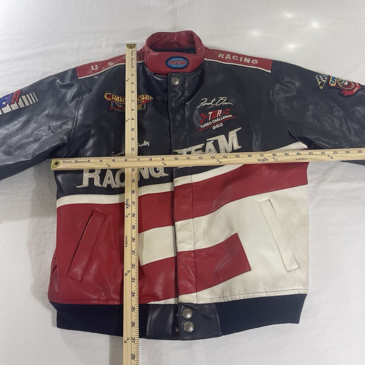 Vintage First Down XL PVC Leather Racing Team Jacket Turbo Vintage First Down XL PVC Leather Racing Team Jacket Turbo