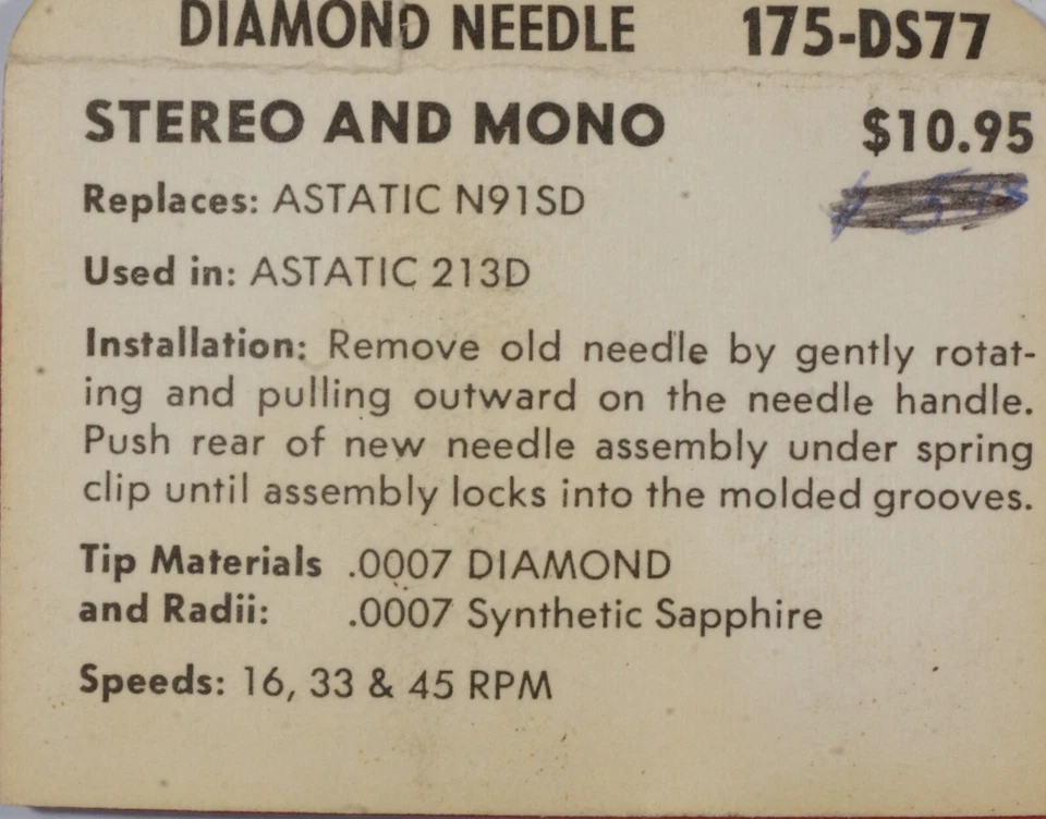NOS SUPERB 175-DS77 Diamond Needle for Astatic N91SD 213D - Image 3 of 3
