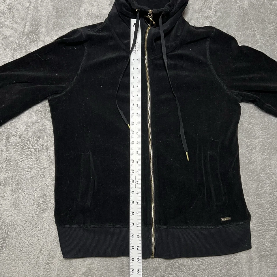 Calvin Klein Women's  Black Velvet Gold Hoop Zip Mock Sweater Size M - Image 3 of 4