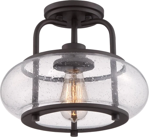 Old Bronze Hanging Light Semi-Flush Mount Ceiling Light Fixture 12 Inch 1-Light  - Picture 7 of 9