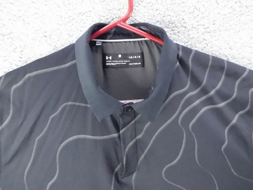 UNDER ARMOUR HEATGEAR Herren schwarz mit grauen Wellen lockere Passform 1/4 Knopf Polo LARGE - Bild 2 von 8