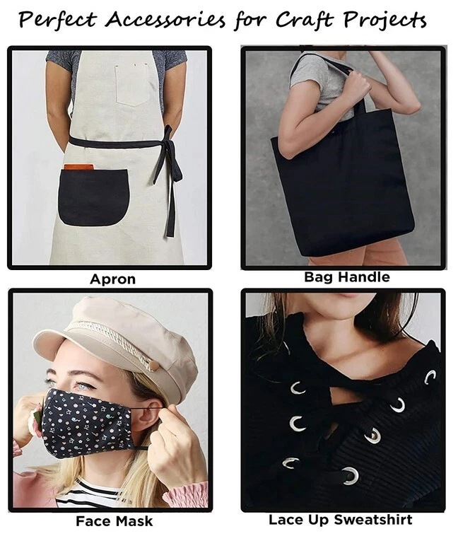 Cinta de sarga negra 100 % algodón puro RolMKa 50 yardas 1/2 pulgada suave Foto 4 de 4