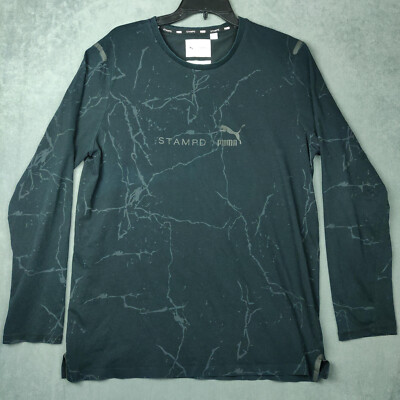Puma x Stampd Tee Shirt Mens Large Black All Over Print Double Sided Long Sleeve